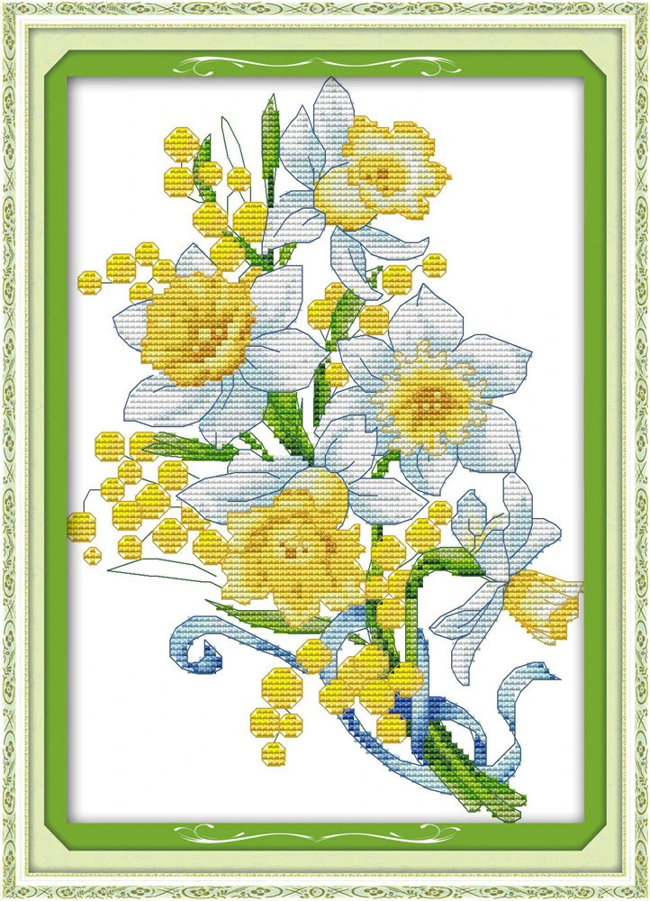 

Elegant daffodil cross stitch kit aida 14ct 11ct count print canvas stitches embroidery DIY handmade needlework