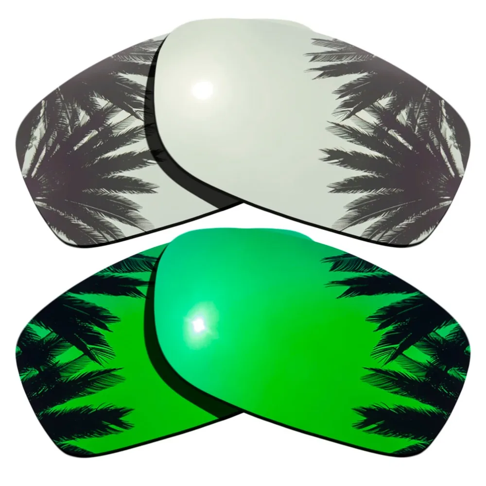 (Silver Mirrored+Green Mirrored Coating) 2-Pairs Polarized Replacement Lenses for Fives Squared 100% UVA & UVB Protection