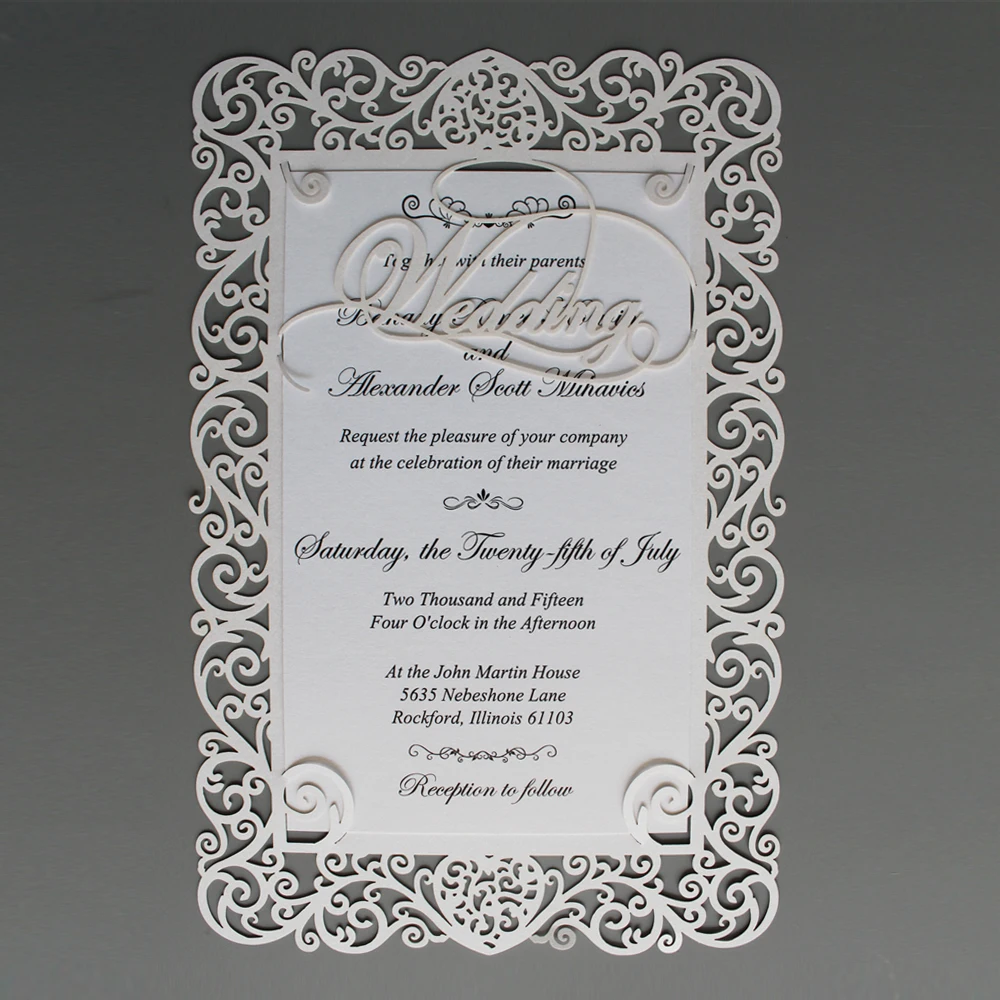 

Wedding Invitations, Lace Wedding Invitation, Laser Cut Wedding Invite Cards - Set of 50