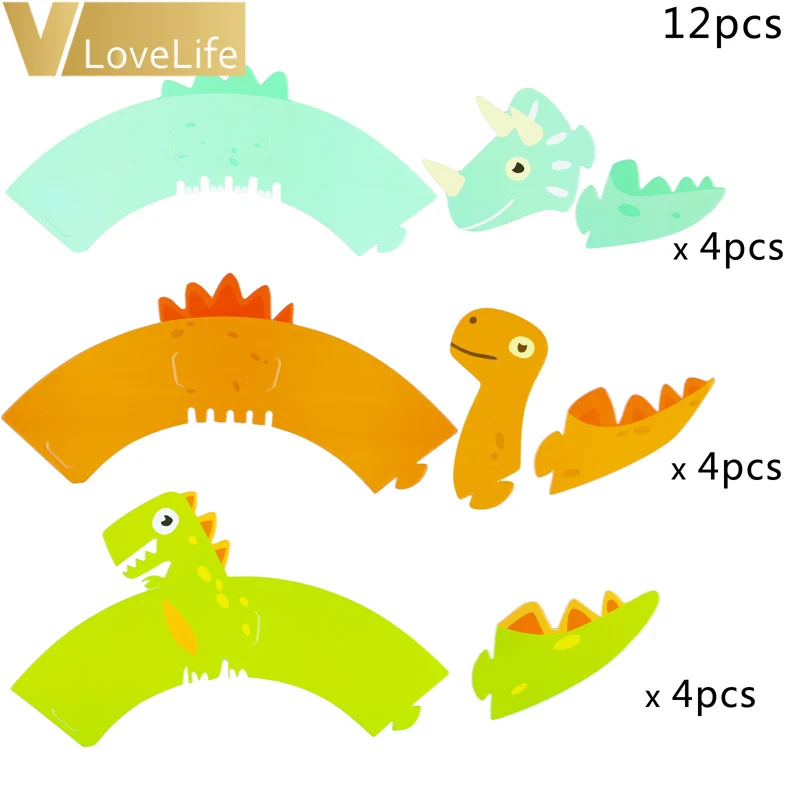 12 шт. в упаковке Бумага динозавр обертка для кексов дня рождения праздничный торт