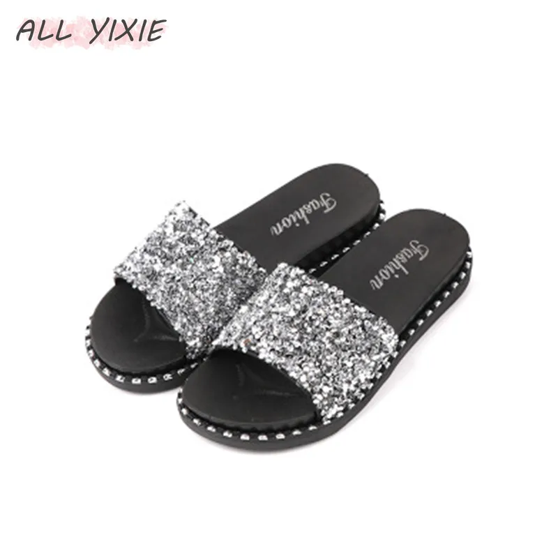 ALL YIXIE/Новинка лета 2019 модная повседневная женская обувь с блестками сандалии и