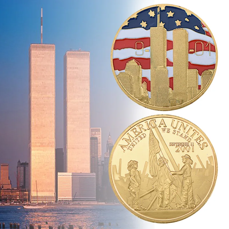 Нью Йорк 9/11 24K позолоченная монета США 11 сентября Соединенные Мы стоим вызов с