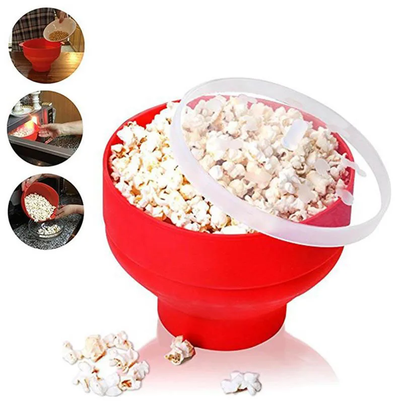 New FDA Silicone Red Popcorn bowl Home Microwaveable Pop Corn Maker Bowl Microwave Safe Popcorn Bakingwares Bucket DropShipping