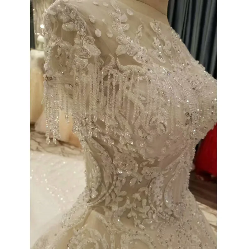 

Real Photo Gorgeous Lace Ball Gown Wedding Dresses 2017 O-Neck Appliques Crystal Sleeveless Bride Gowns Vintage Vestido De Novia