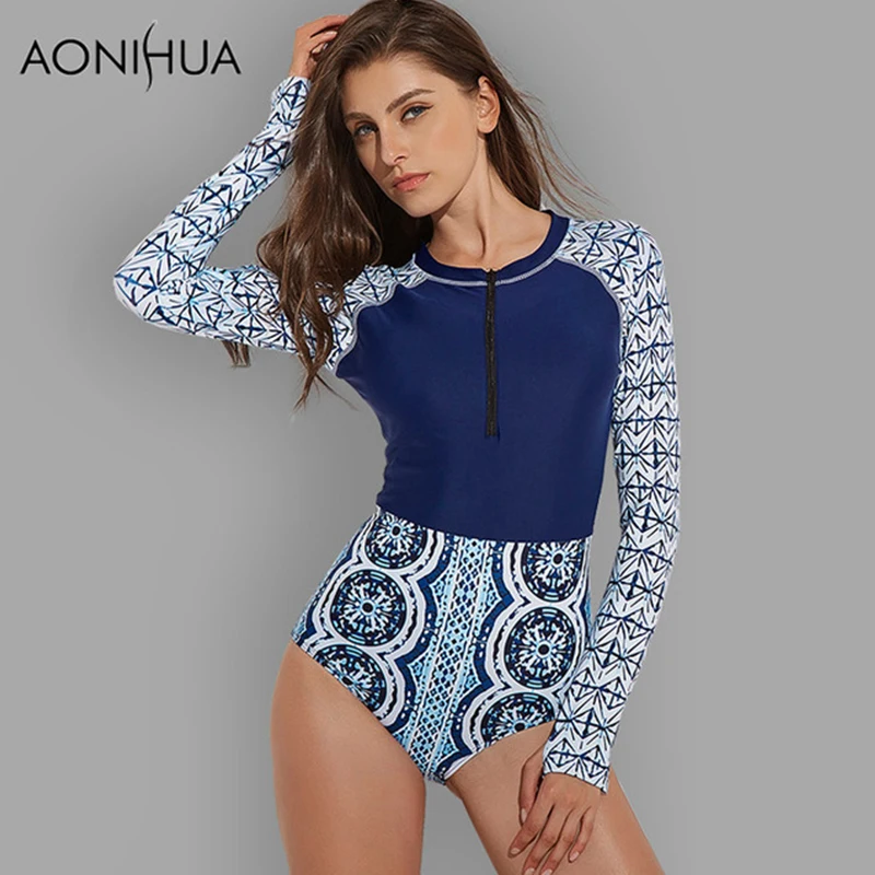 Aonihua 2018 Тонкий Спорт Гидромайки Одна деталь Сёрфинг плавать Костюмы Для женщин с