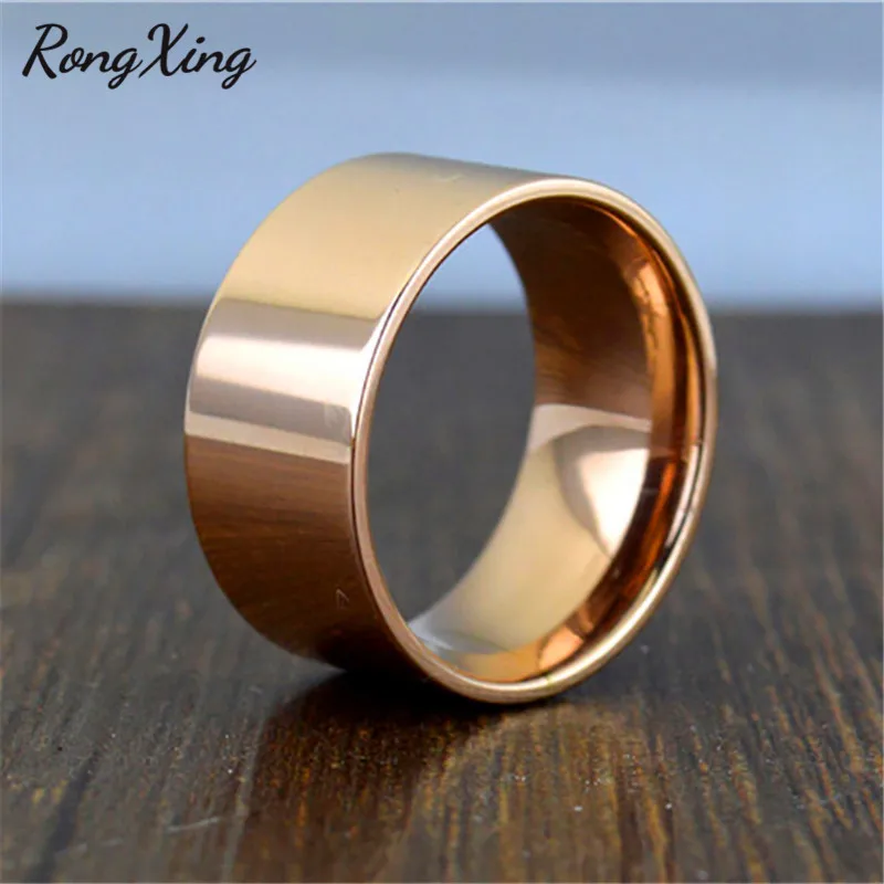 RongXing Ретро золото/серебро/розовое золото 10 мм широкие кольца для мужчин и женщин винтажное титановое стальное кольцо Модные Ювелирные изделия Подарки CH0025