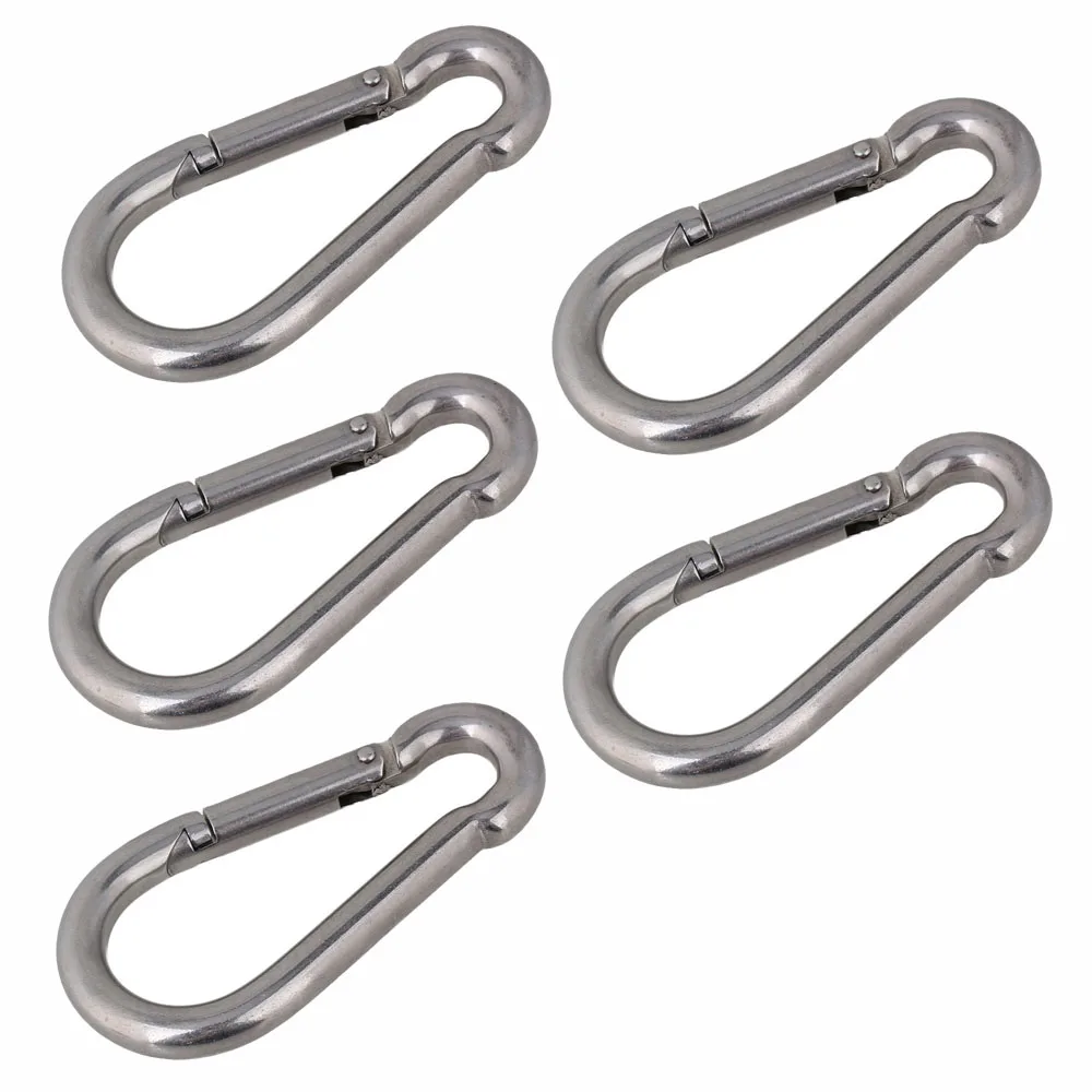 

5PCS Multifunctional 304 Stainless Steel Spring Loaded Gate Snap Carabiner Quick Link Lock Ring Hook M9 90mm