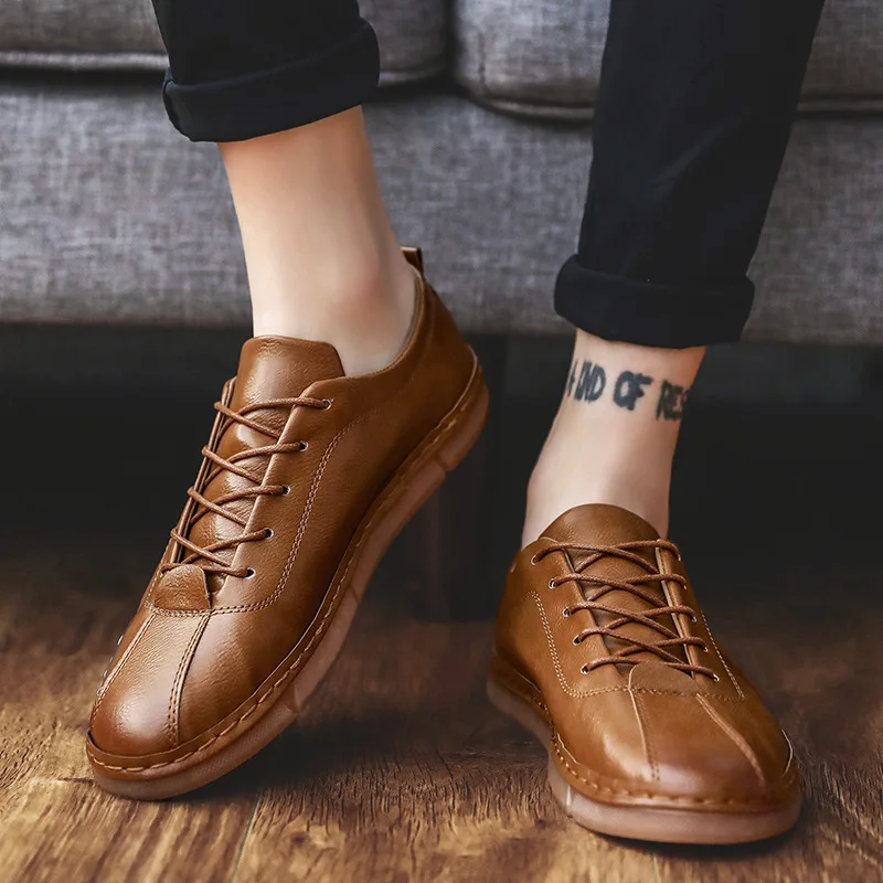 Spring and autumn men's leather shoes trend lazy casual fashion set foot business work light | Обувь