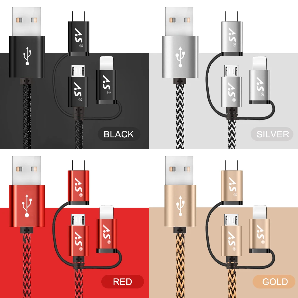 A.S 3в1 USB кабель для iPhone XS X 8 7 6 5 Micro Type C Samsung S9 S8 быстрой зарядки 2.4A шнур зарядного