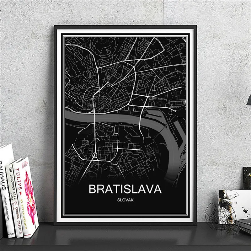 BRATISLAVA Индивидуальные карты вашего города плакат абстрактный холст с покрытием бумага Живопись Художественная печать Картина гостиная кафе домашний декор - Цвет: BRATISLAVA