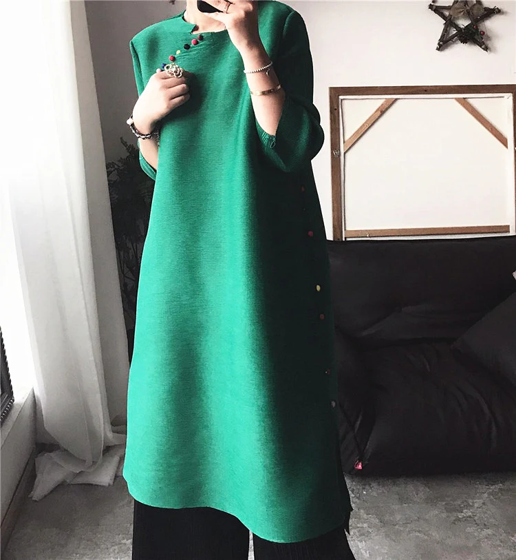 Лидер продаж осеннее платье миаке в стиле ретро элегантное свободное однотонное