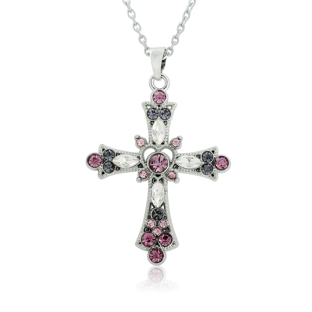 Crosses Necklace Teamer модное милое фиолетовое и розовое Кристальное религиозное ожерелье с подвеской в виде крестов для подростков и женщин, ювелирные изделия с амулетом - Окраска металла: Crosses Necklace