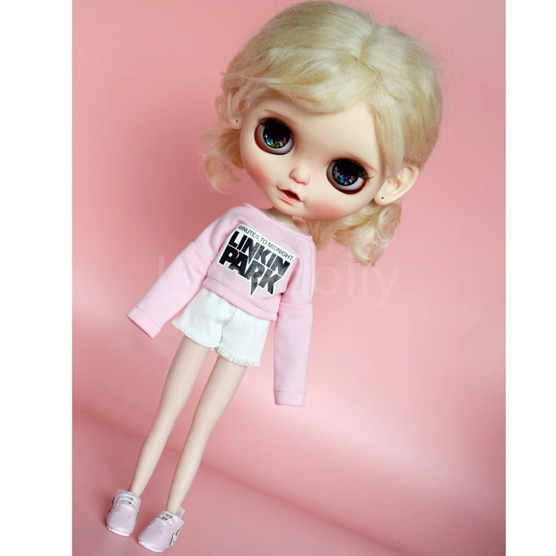 1 комплект модной одежды для кукол Blyth 1/6 розовая футболка + белые шорты Barbies Azone