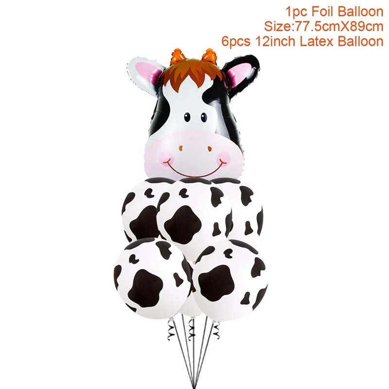 7pcs cow set Джунгли вечерние воздушные шары из фольги в виде животного зоопарк животное джунгли тематическая вечеринка на день рождения декоративные детские игрушки шары сафари животные вечерние Декор - Цвет: 7pcs cow set