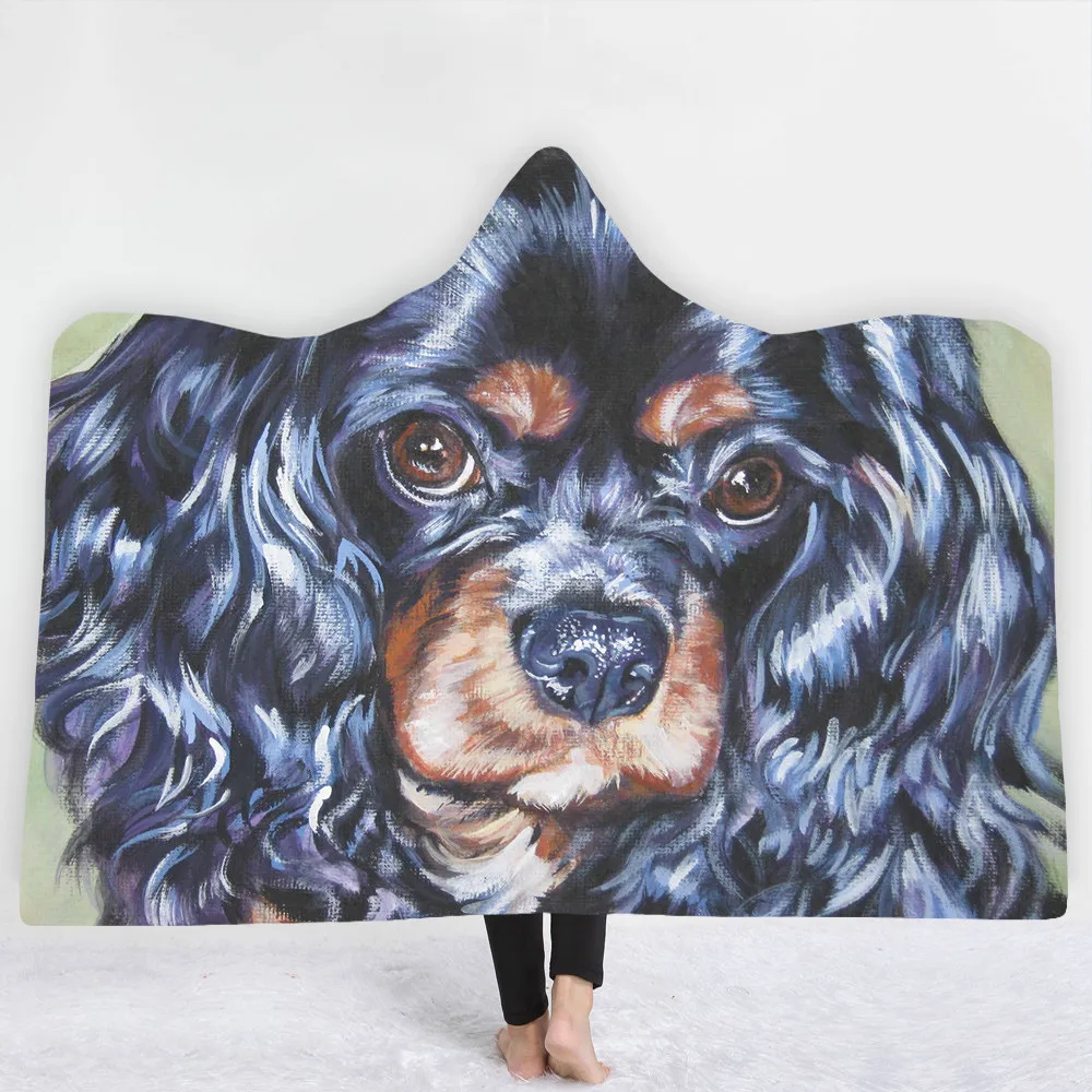 3D одеяло с капюшоном с изображением животных, Шарля спаниеля, Bichon, супер качество, шерпа, флисовое переносное одеяло, плотное теплое одеяло для дивана и кровати - Цвет: 012