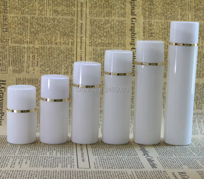 Вакуумные бутылки с насосом 50 мл 100 белой крышкой золотой линией пластиковая