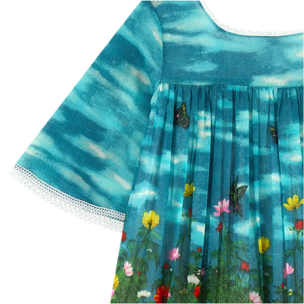 Летнее кружевное платье для девочек повседневные платья маленьких детская