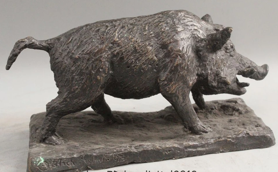 5 &quotКитай Китайский Народная Бронзовый Sus Scrofa Кабан Свинья Животных Статуя