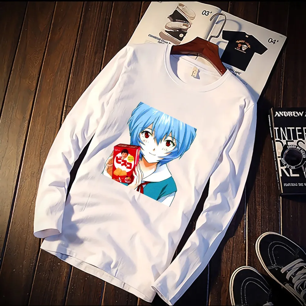 Футболка из чистого хлопка с принтом Evangelion, модные повседневные Топы И Футболки с длинными рукавами, брендовая одежда унисекс