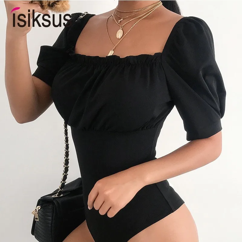 Isiksus черный летний сексуальный стринги боди для женщин короткий рукав открытая