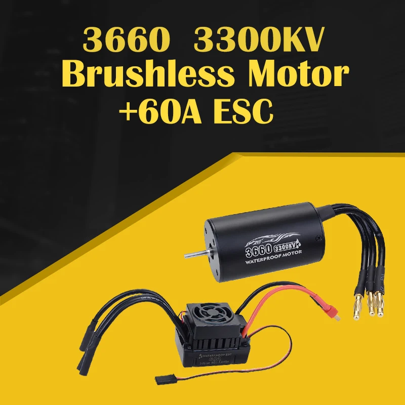 

3660 2600KV 3300KV Brushless Sensorless Waterproof Motor 4 Pole 3.175mm+60A ESC For 1/8 RC Drift Racing Off-road Car Truck