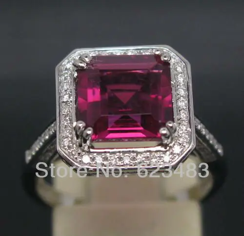 Solid 14K White Gold Natural Pink Tourmaline Engagement Diamond Nice Ring