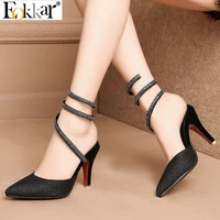 eokkar 2019 women pumps pointed leather pu leather cirss corss band springautumn thin high heel ladies pumps plus size 35 45