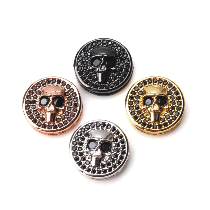 1pc 14*14mm Copper skull black crystal charms Pave CZ Cubic Zirconia Fitting handmade craft jewelry accessories findings making | Украшения
