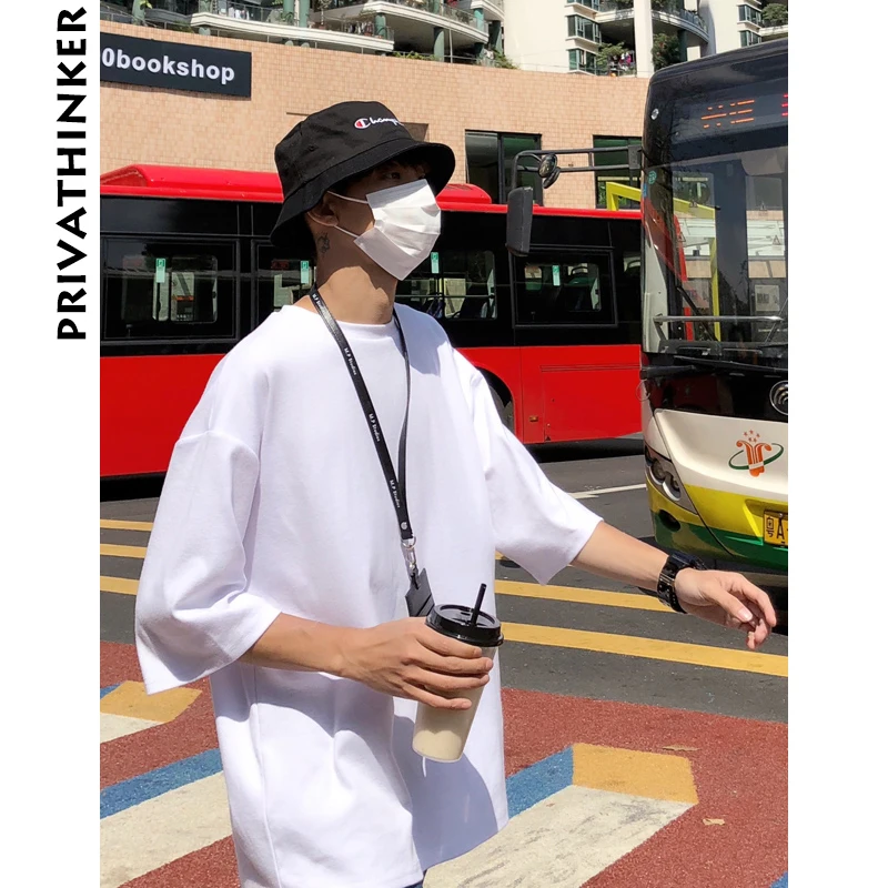 Мужская хлопковая футболка Privathinker однотонная Повседневная с рукавом до локтя в