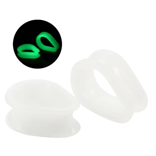 Glow in the Dark 2 шт силиконовые каплевидные беруши и расширитель для туннелей, пирсинга, гибких ушей, серьги, ювелирные изделия для тела, пирсинг, носилки - Окраска металла: Glow in the Dark