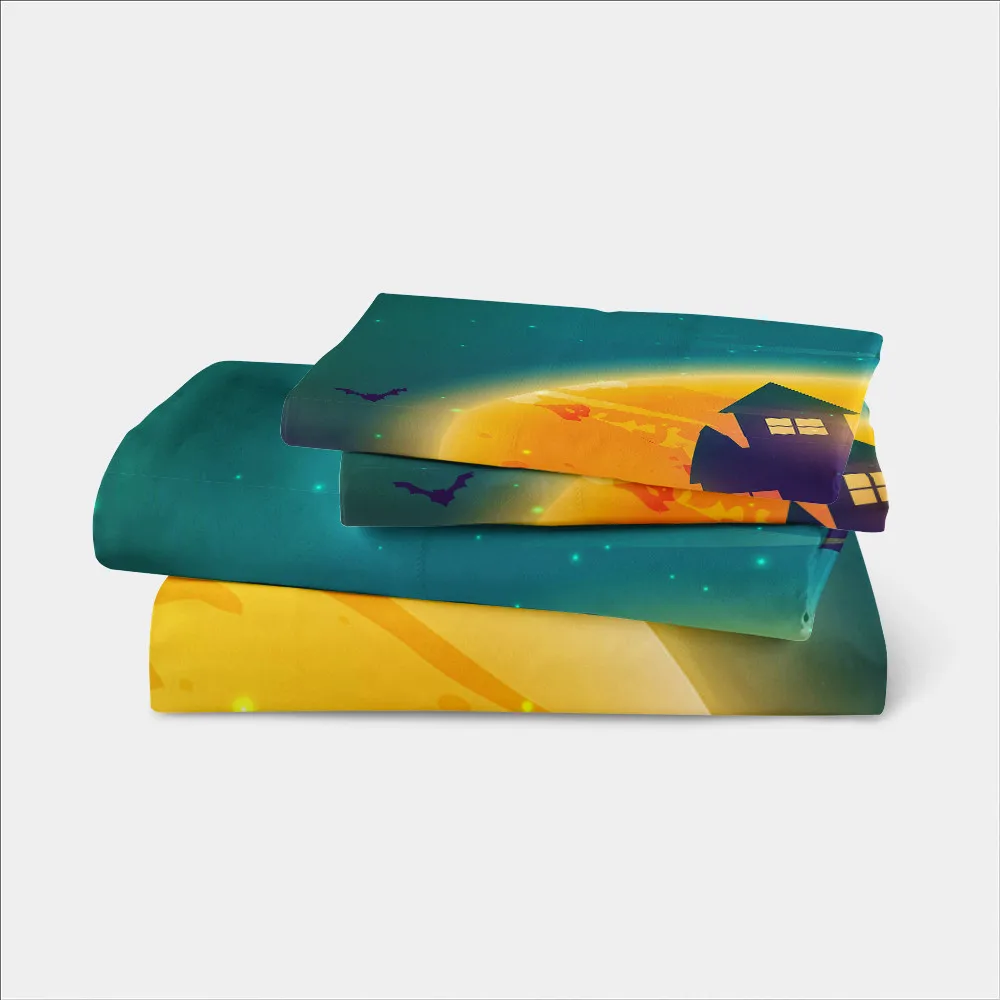 

3D Halloween Bedding Set Cartoon Moon Night Castle Print Duvet Cover Set Bed Sheet Flat Sheet Pillowcase Home Decor D30