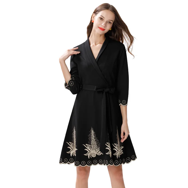 

Fashion Ladies Plus Size Elegant Dress Pinched Waist Embroidery Ball Gown Dress Cultivated V-neck party Dress debutante dress5XL