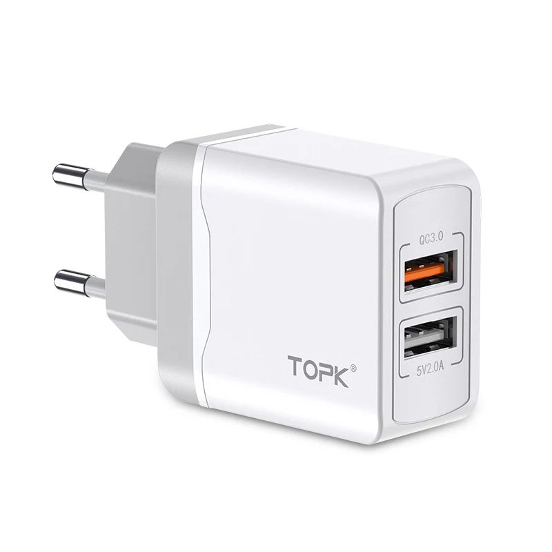 Быстрое зарядное устройство TOPK 3 0 28 Вт QC двойное USB европейская вилка дорожный