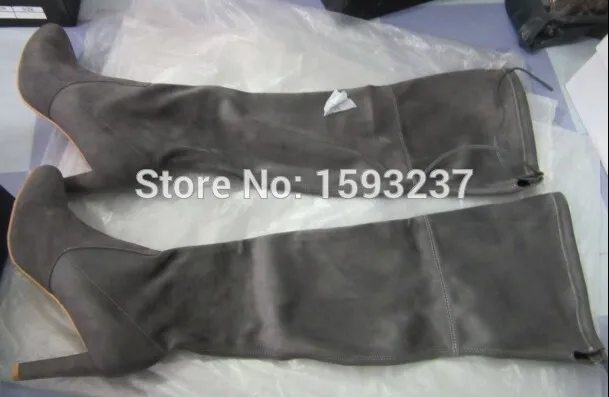 Более-сапоги черные коричневый серый женщин замши Strech сапоги на высоких каблуках