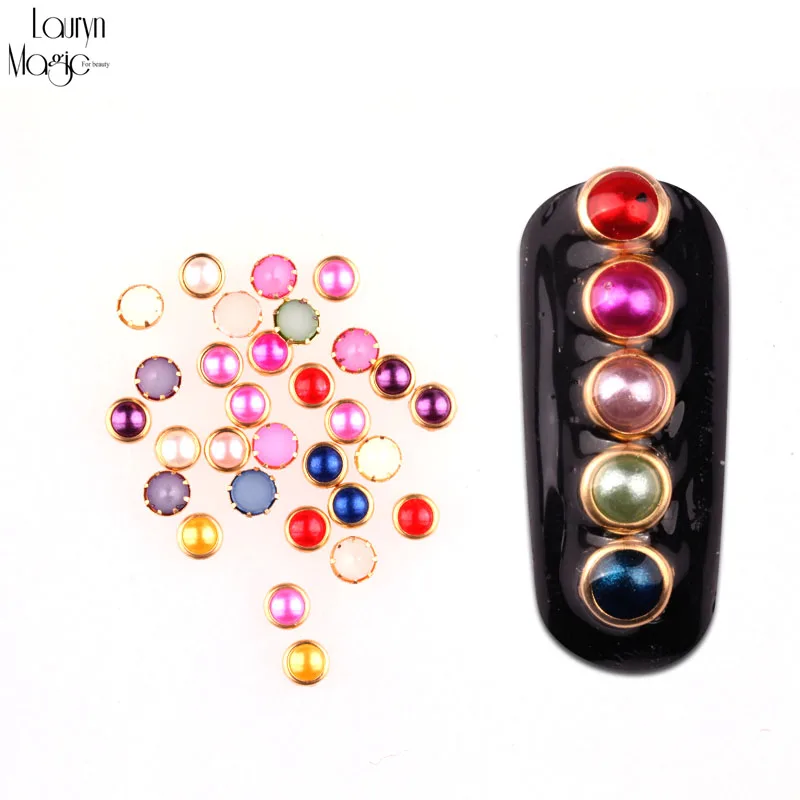 20 штук цветные полукруглые разноцветные плоские с ногтей жемчуг металлическими