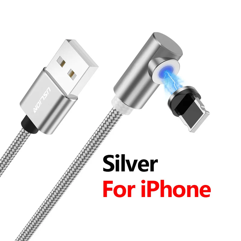 USLION Магнитный кабель Micro usb type C для зарядки iPhone XS Max 8 7 магнит 1 м кабель для зарядки телефона для samsung huawei Xiaomi - Цвет: For iPhone Silver
