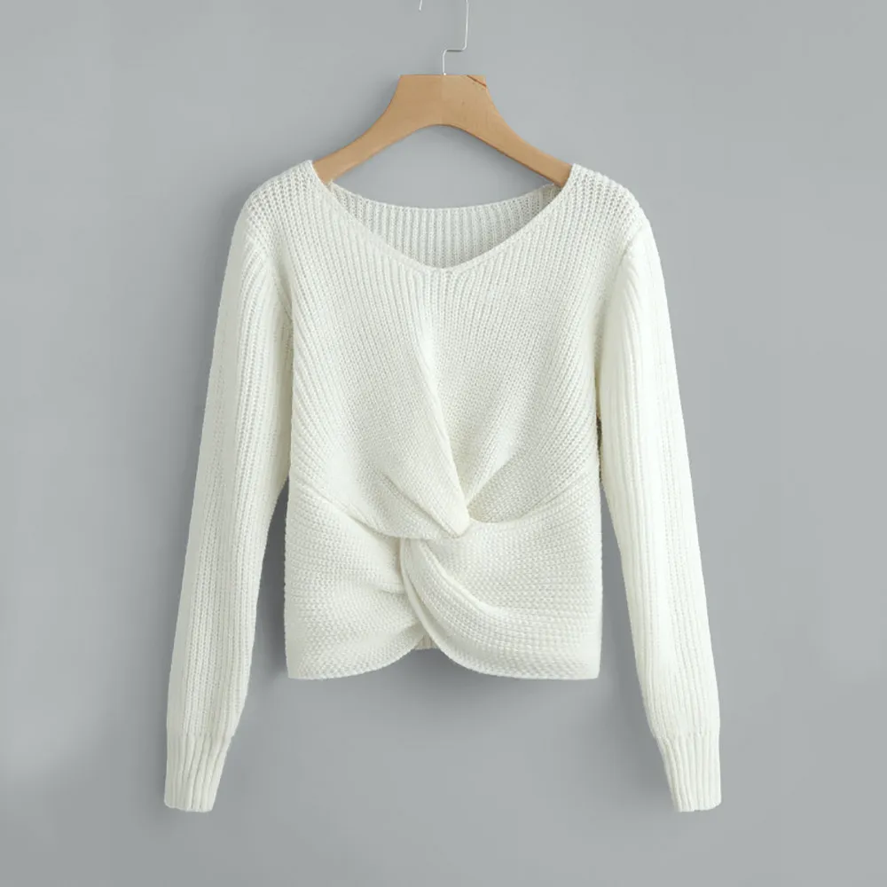 Женский свитер с длинным рукавом Pull femme hiver Однотонный треугольным вырезом и