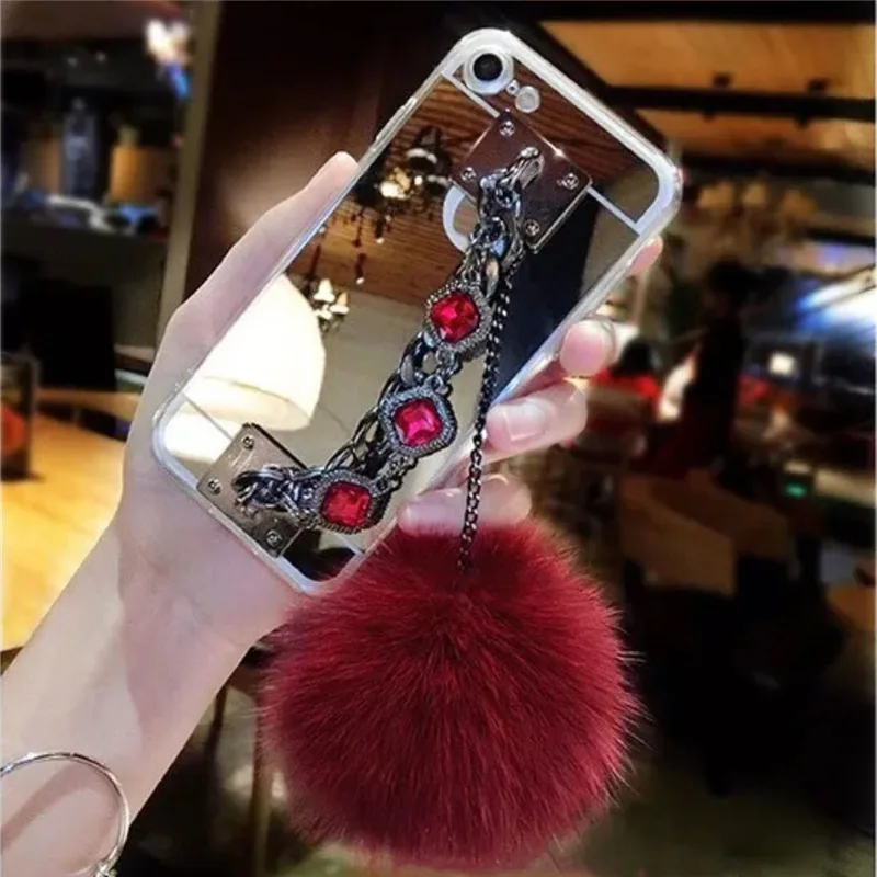 Для huawei P20 Plus P10 selfie P smart mate 10 lite Pro Стразы зеркальная цепочка браслет лиса меховой