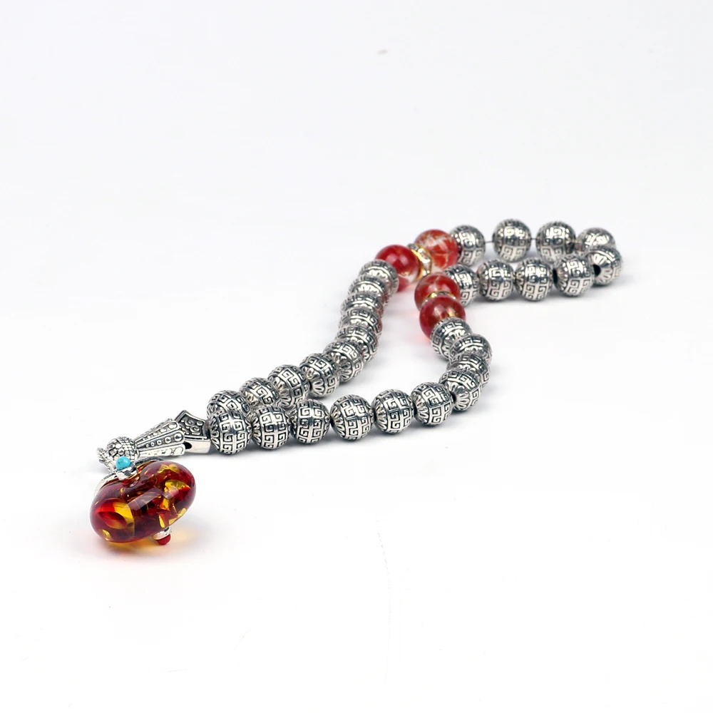 Магазин Tasbih 33 шт 10 мм посеребренный tesbih с Янтарной подвеской|tasbih silver|amber tesbihtesbih amber