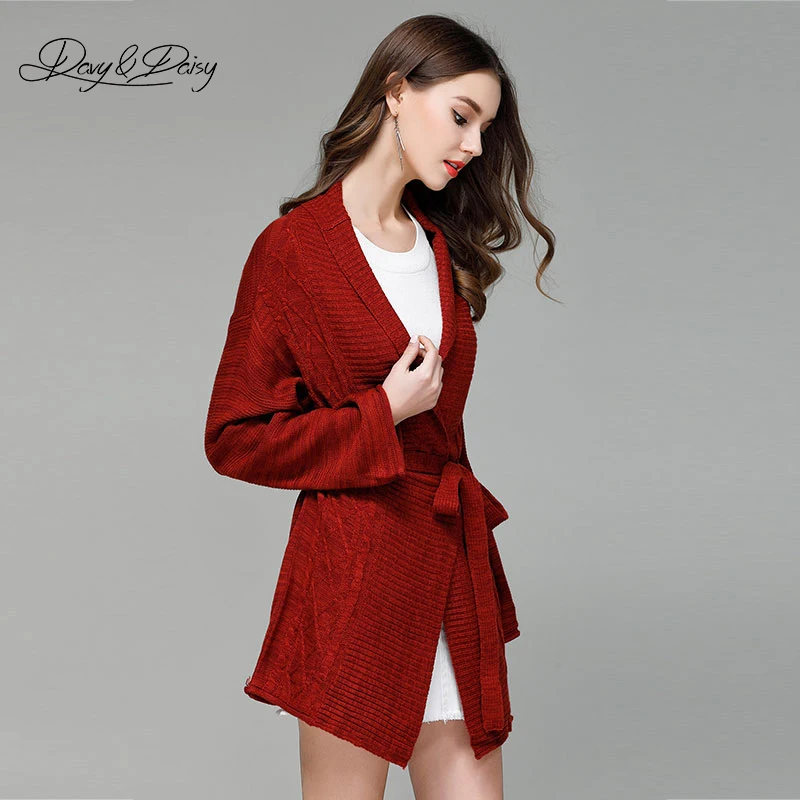 Davydaisy Для женщин Кардиганы для Мода Turn Пух воротник вязаный Повседневное