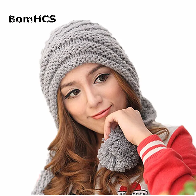 BomHCS, корейский стиль, модная женская зимняя теплая шапка, ручная работа, вязаная шапка с цветком - Цвет: Grey