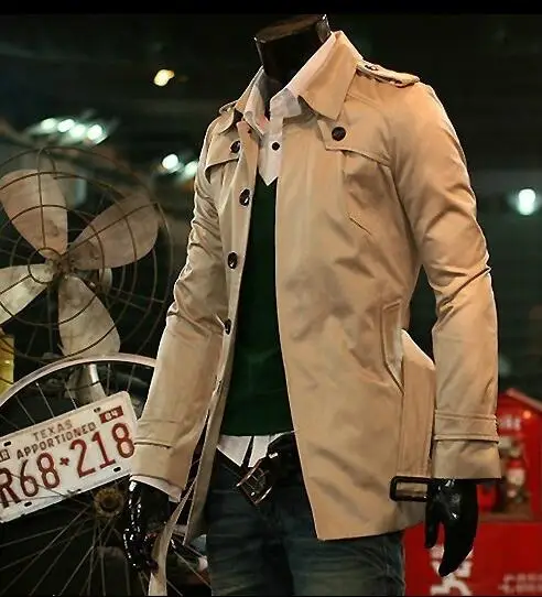 

Khaki teenage new arrival popular slim trench coat men fashion mens medium-long trench coat classic outerwear S - 9XL