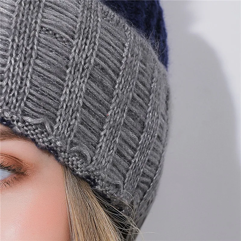 Вязаная шапка Xthree из кашемира для девочек теплая с помпоном меха норки зимняя