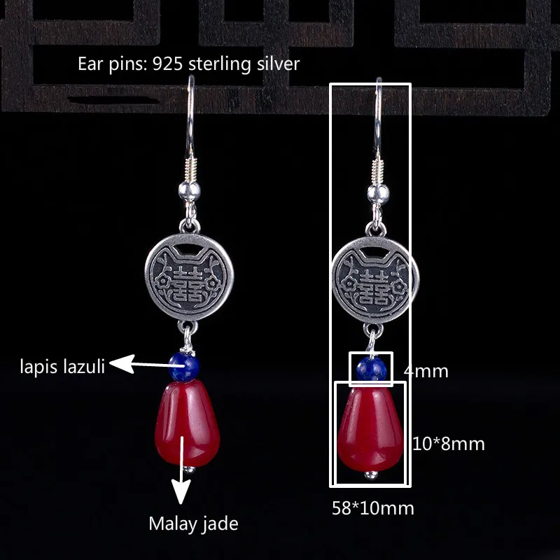 

Flyleaf 100% Natural Stone Lapis Lazuli Jade 925 Sterling Silver Drop Earrings For Women Gold Earings Fashion Jewelry Vintage