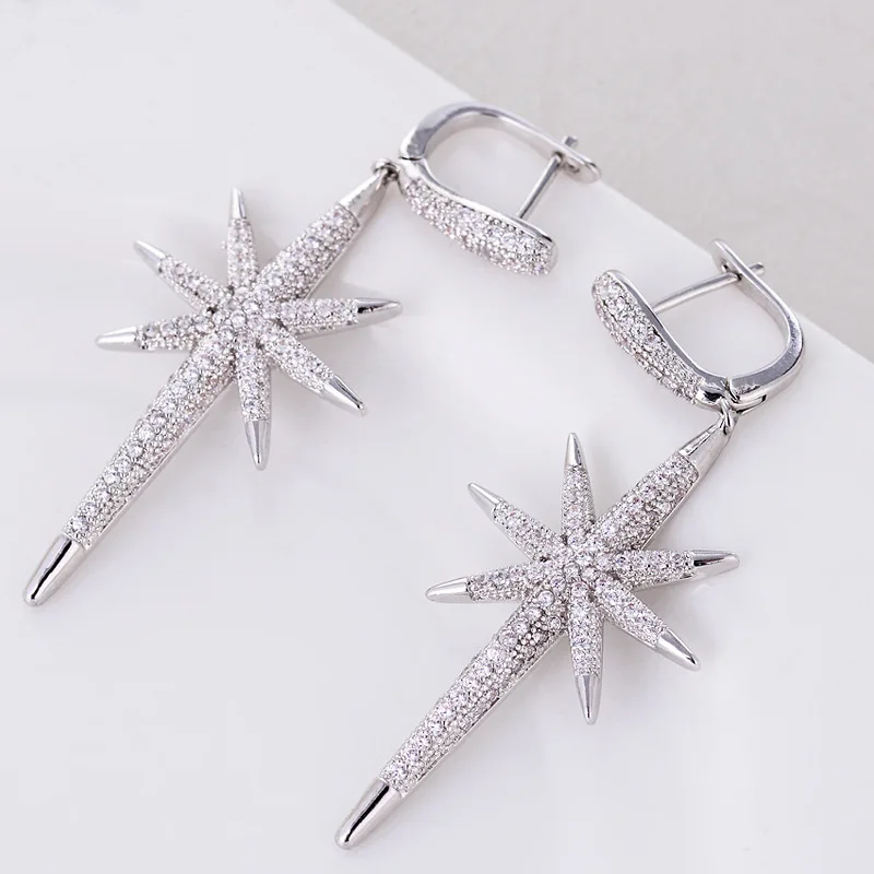 Серьги подвески женские с фианитом в форме звезды|brand earrings for women|earrings womenearrings women