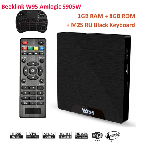ТВ приставка W95 Amlogic S905W Android 7,1 Amlogic S905W четырехъядерный 2,4G WiFi H.265 4K 30fps VP9 медиаплеер 2G/8G 1G/8G телеприставка - Цвет: 1G 8G Black RU M2S