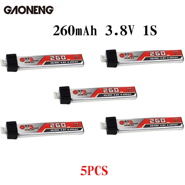 5PCS 260mAH 1S 3.8V 5 шт. аккумулятор Gaoneng GNB FPV батареи 250/260/300/450/520/600mAh 1S PH2.0 Plug Lipo Батарея для Emax Tinyhawk Kingkong LDARC крошечные - Цвет: 5PCS 260mAH 1S 3.8V
