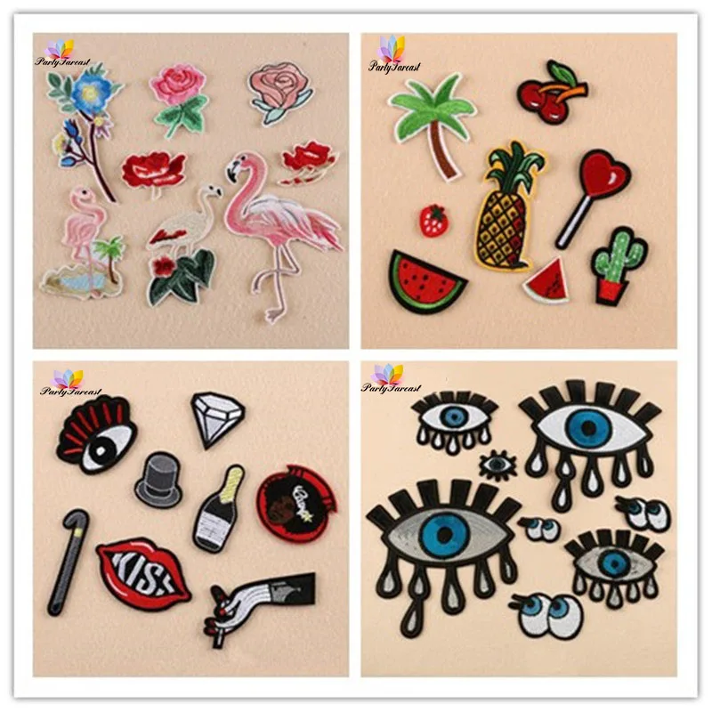 PF 8 шт./лот Ткани Вышивка Патчи Цветок Фламинго Единорог Патч Аппликация для