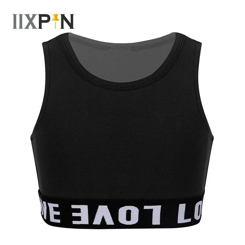 

IIXPIN Kids Girls Jazz dance costumes Sleeveless Round Neck Tanks Tops Crop Top for Modern Jazz Street Dance Stage Performance