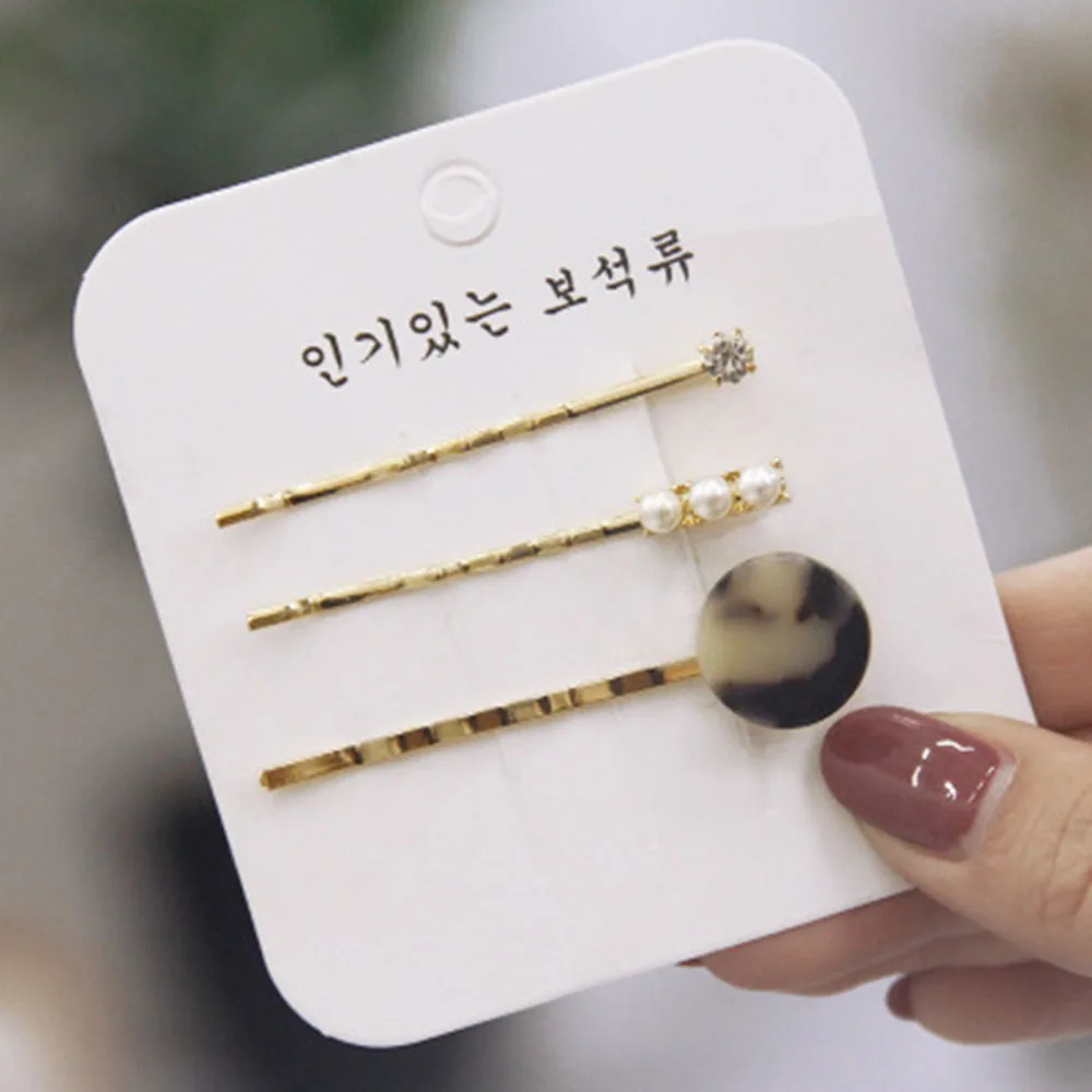 

3Pc/set Vintage Resin Pearl Geometric Triangle Hairpins Hair Headwear Hair Clip Elegant Wedding Engagement Barrettes Jewelry